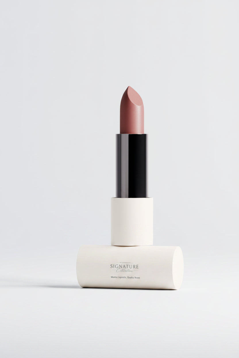 Lipstick with black cap and beige body on a white background