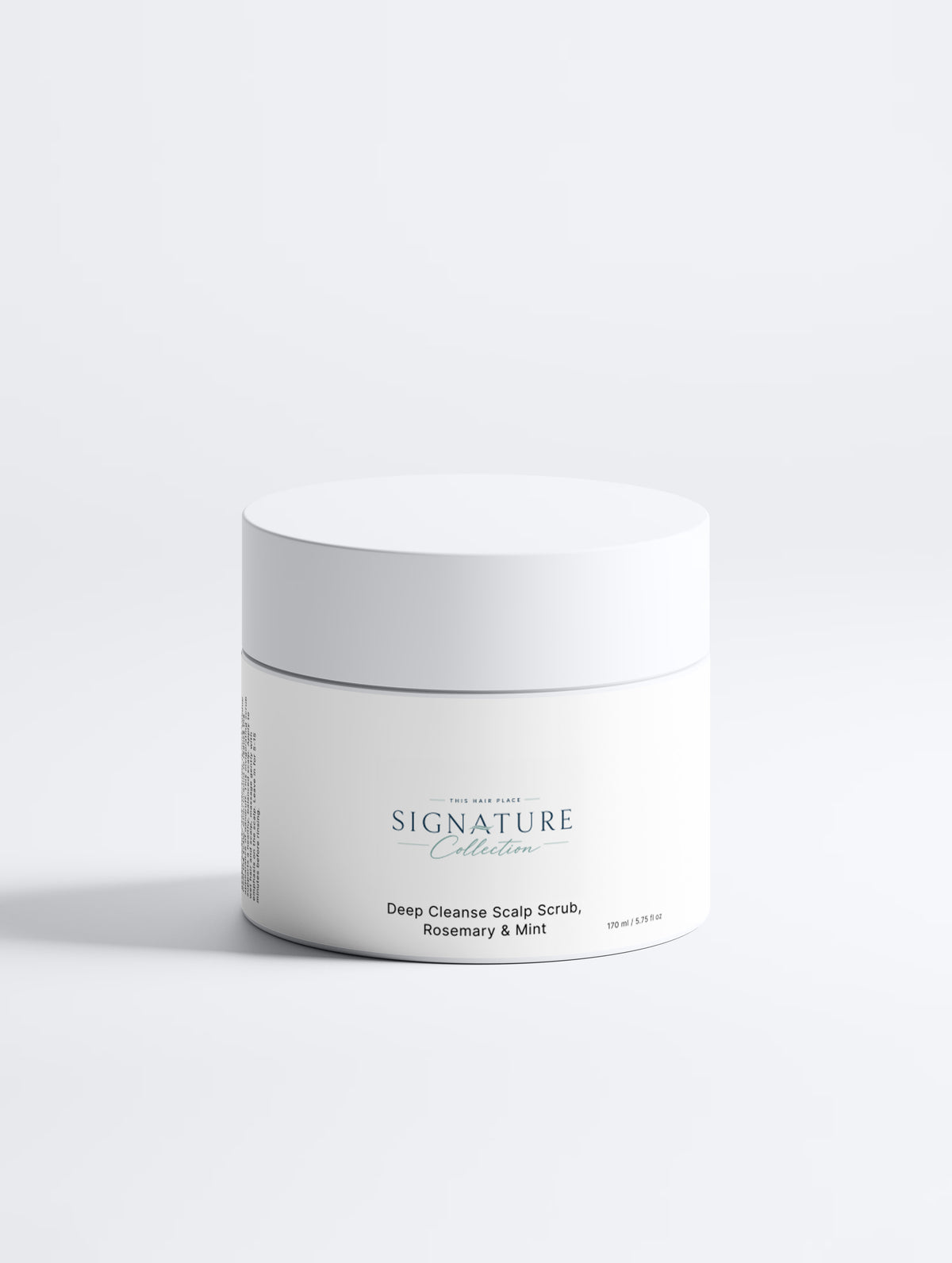 White jar of Deep Cleanse Scalp Scrub with Rosemary & Mint on a white background