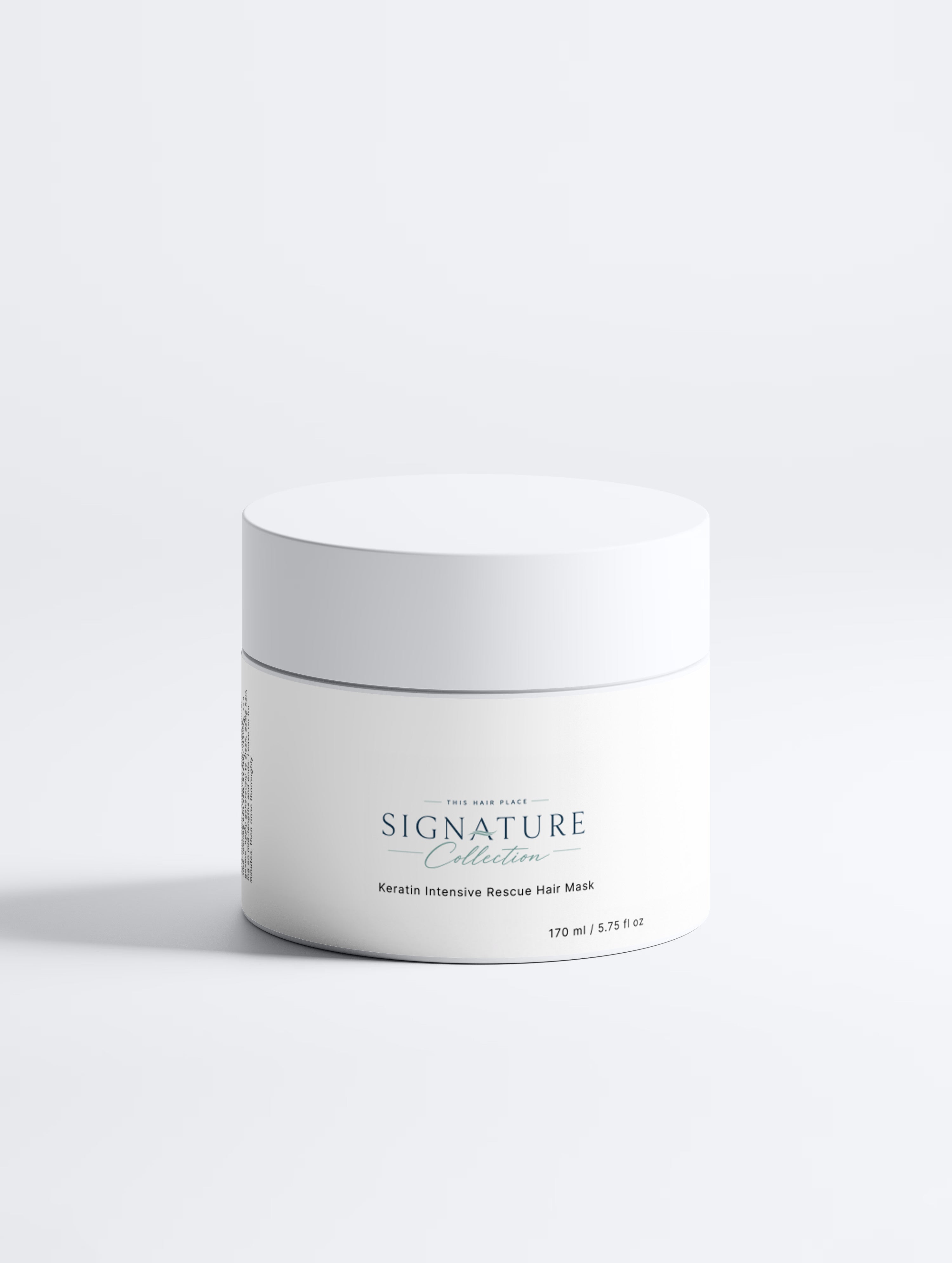 White jar with 'Signature Collection' text on a white background